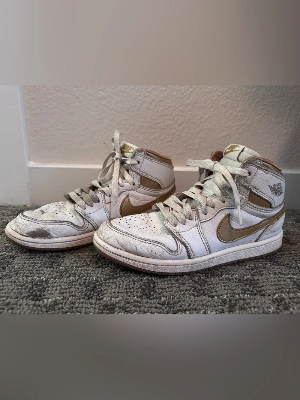 Nike Kids White and Gold High-Top Sneakers